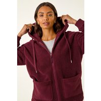 Roman Women's Hooded Borg Zip Through Jacket in Burgundy | Size: 10
