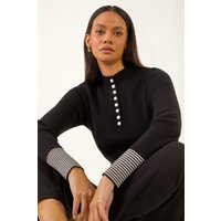 Dusk Women's Buttoned Ribbed Knit Jumper - Black