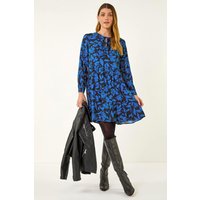 Roman Women's Floral Print Tie Front Smock Dress in Blue | Size: 20