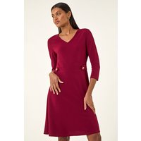 V Neck Buttoned Stretch Dress