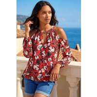 Printed Cold Shoulder Stretch Top