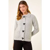 Roman Women's Bow Buttoned Collared Cardigan in Grey | Size: 14