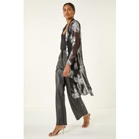 Foil Leaf Print Plisse Kimono