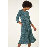 Abstract Print Gathered Stretch Midi Dress
