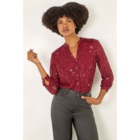 Sequin V Neck Stretch Blouse Dark