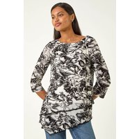 Flock Floral Asymmetric Hem Top