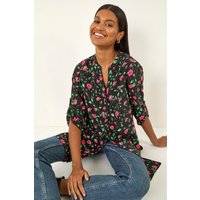 Rose Print Longline Buttoned Blouse