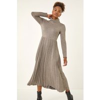 Roman Women's High Neck Pleated Midi Dress in Grey | Size: 14