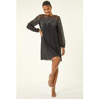Illusion Mesh Neck Sequin Dress