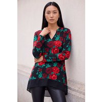 Floral Print V Neck Chiffon Top