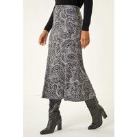 Paisley Print Stretch Midi Skirt
