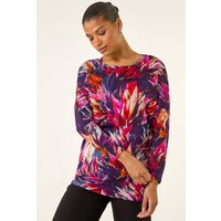 Floral Print Bubble Hem Stretch Top