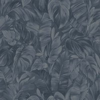 Erismann Play Of Light Palm Leaf Vinyl Textured Wallpaper in Navy