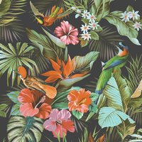 Rasch Paradise Birds Heavyweight Vinyl Textured Wallpaper in Black