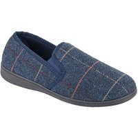 Zedzzz Men's Kenny Herringbone Twin Gusset Slippers in Navy | Size: 12