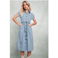 M&Co Women's Petite Denim Shirt Dress in Light Blue | Size: 10