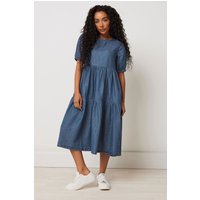 M&Co Women's Petite Denim Tiered Dress in Blue | Size: 8