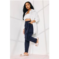Yours Women's Linen Tie Front Joggers in Dark Navy | Size: 22-24