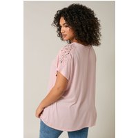 Evans Women's Crochet Detail T-Shirt in Pink | Size: 26-28