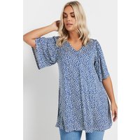 Yours Women's Blue Floral Print Pleated Swing Top