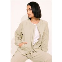 PixieGirl Women's Petite Linen Bomber Jacket in Stone | Size: 10