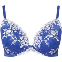 Yours Women's Floral Embroidered Plunge Bra in Blue | Size: 46C