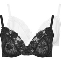 Yours Women's 2 Pack Lace Non Padded Underwired Bras in Black | Size: 46C