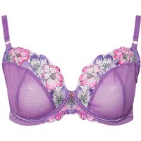 Yours Women's Floral Embroidered Underwired Bra in Purple | Size: 46DD