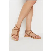Long Tall Sally Women's Leather Cross Strap Sandals in Brown | Size: 8