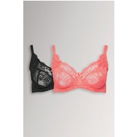 Yours Women's 2 Pack Lace Underwired Bras in Black | Size: 42C
