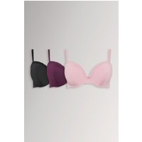 Yours Women's 3 Pack Lace Trim Padded T-Shirt Bras in Purple | Size: 42D