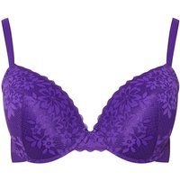 Yours Women's Floral Lace Padded T-Shirt Bra in Purple | Size: 44F