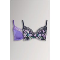 Yours Women's 2 Pack Floral Underwired Bras in Black | Size: 44F