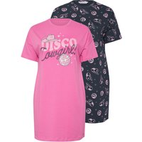 Yours Women's 2 Pack 'Disco Cowgirl' Nightdresses in Pink | Size: 30-32