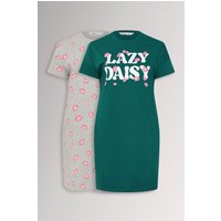 Yours Women's 2 Pack 'Lazy Daisy' Nightdresses in Green | Size: 38-40