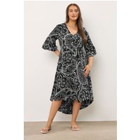 Evans Women's Paisley Print Modal Dipped Hem Dress in Black | Size: 22-24