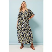 Yours Women's Leaf Print Wrap Midaxi Dress in Dark Navy | Size: 26-28