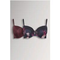 Yours Women's 2 Pack Floral Print T-Shirt Bras in Dark Navy | Size: 42F