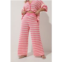 Yours Curve Crochet Wide Leg Trousers - Pink