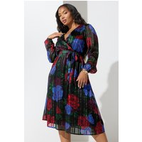 Floral Metallic Wrap Dress