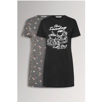 Yours Women's 2 Pack 'Coffee Club' Sleep Tee Nightdresses in Black | Size: 22-24