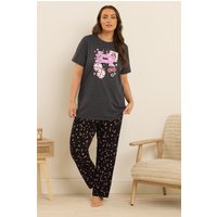 Yours Women's 'Feeling Lucky' Wide Leg Pyjama Set in Grey | Size: 22-24
