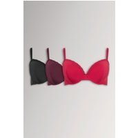 Yours Women's 3 Pack Lace Trim Padded Bras in Red | Size: 42F
