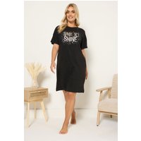 Yours Women's Glitter Printed Sleep Tee Nightdress in Black | Size: 18-20