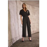 M&Co Women's Wide Leg Tie Waist Jumpsuit in Black | Size: 18