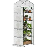 OUTSUNNY 5 Tier Mini Greenhouse Grow House w/ Roll Up Door, White/Green in White