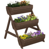 OUTSUNNY 3 Tier Raised Garden Bed Wooden Elevated Planter Box Kit, Tan