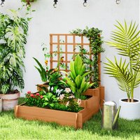 OUTSUNNY 3 Tier Wooden Garden Planters with Trellis for Vine Climbing Plants in Brown
