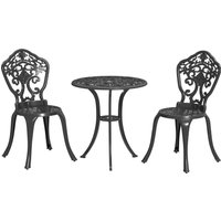 OUTSUNNY 3 Piece Cast Aluminium Bistro Set with Parasol Hole for Balcony, Patio in Black