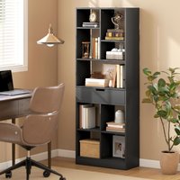 HOMCOM Freestanding Bookcase Display Shelf with Drawer for Home Office in Black